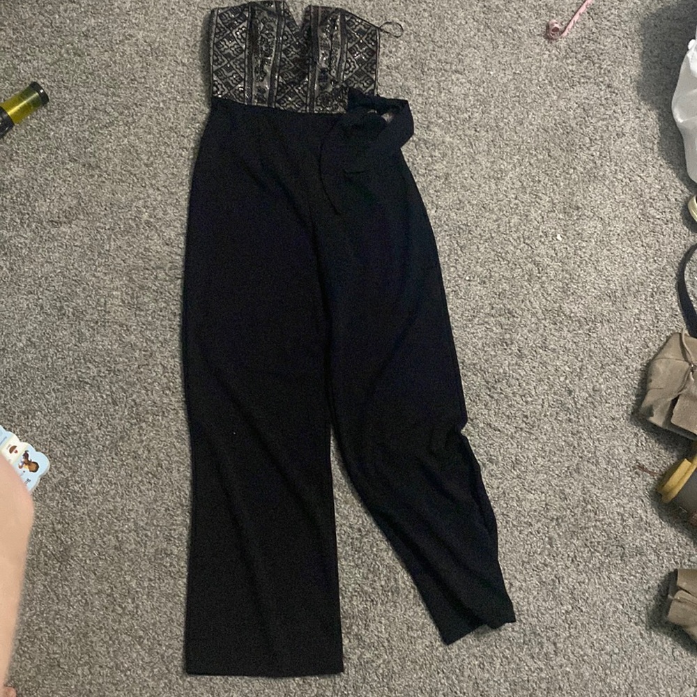 Black and gold strapless romper